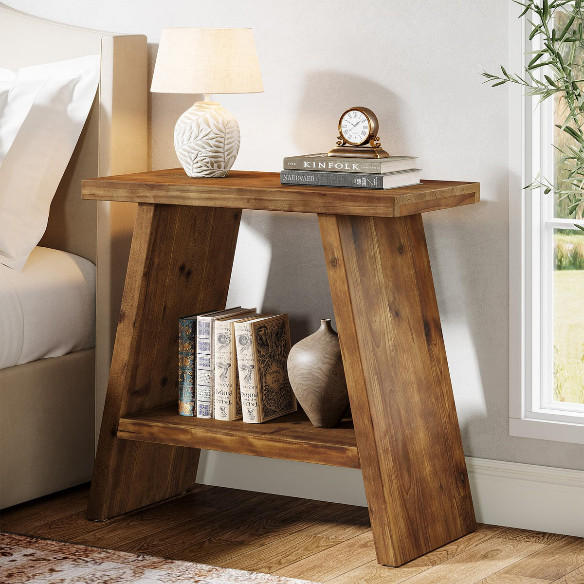 Solid Wood 2-Tier Narrow End Table F357307