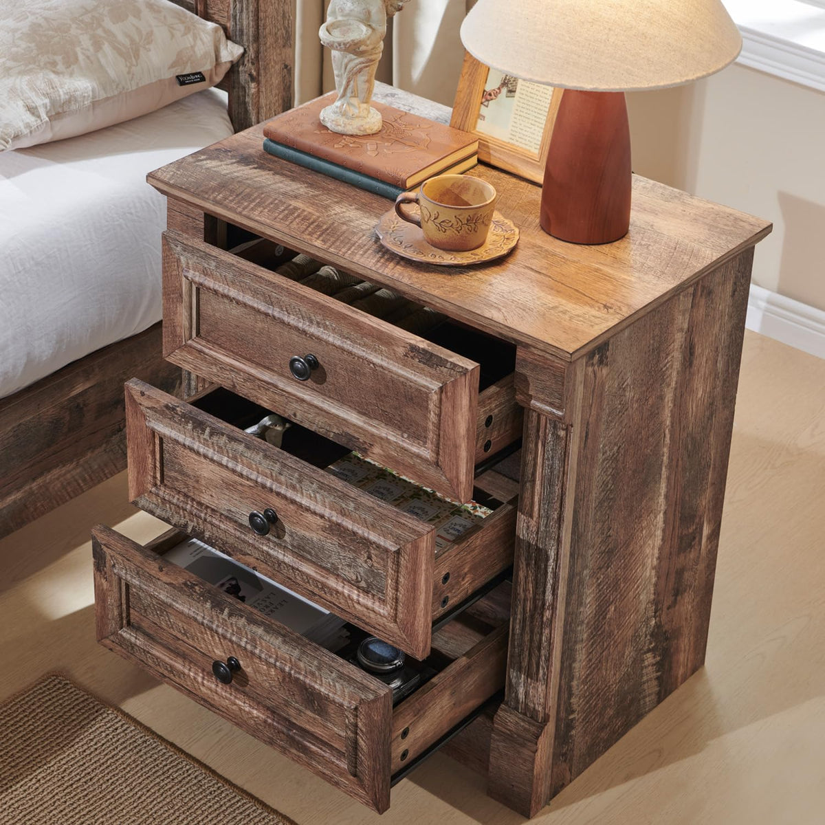 26" Tall 3 Drawer Light Brown Nightstand U5029