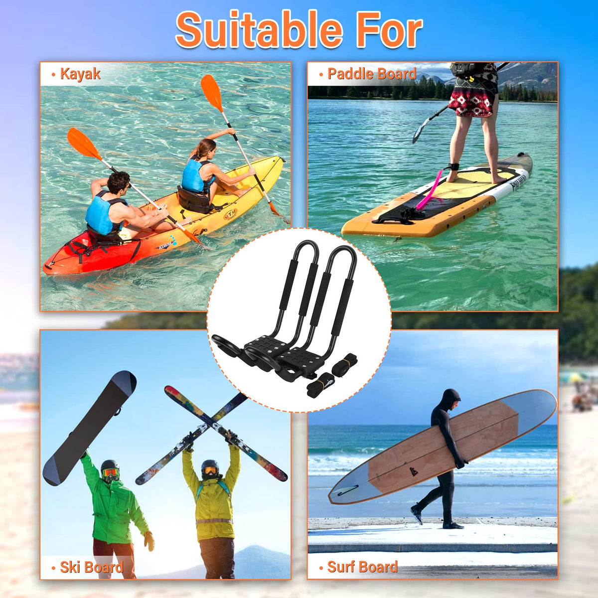 2 Pairs J-Bar Kayak Roof Rack Set of 4 Z3479