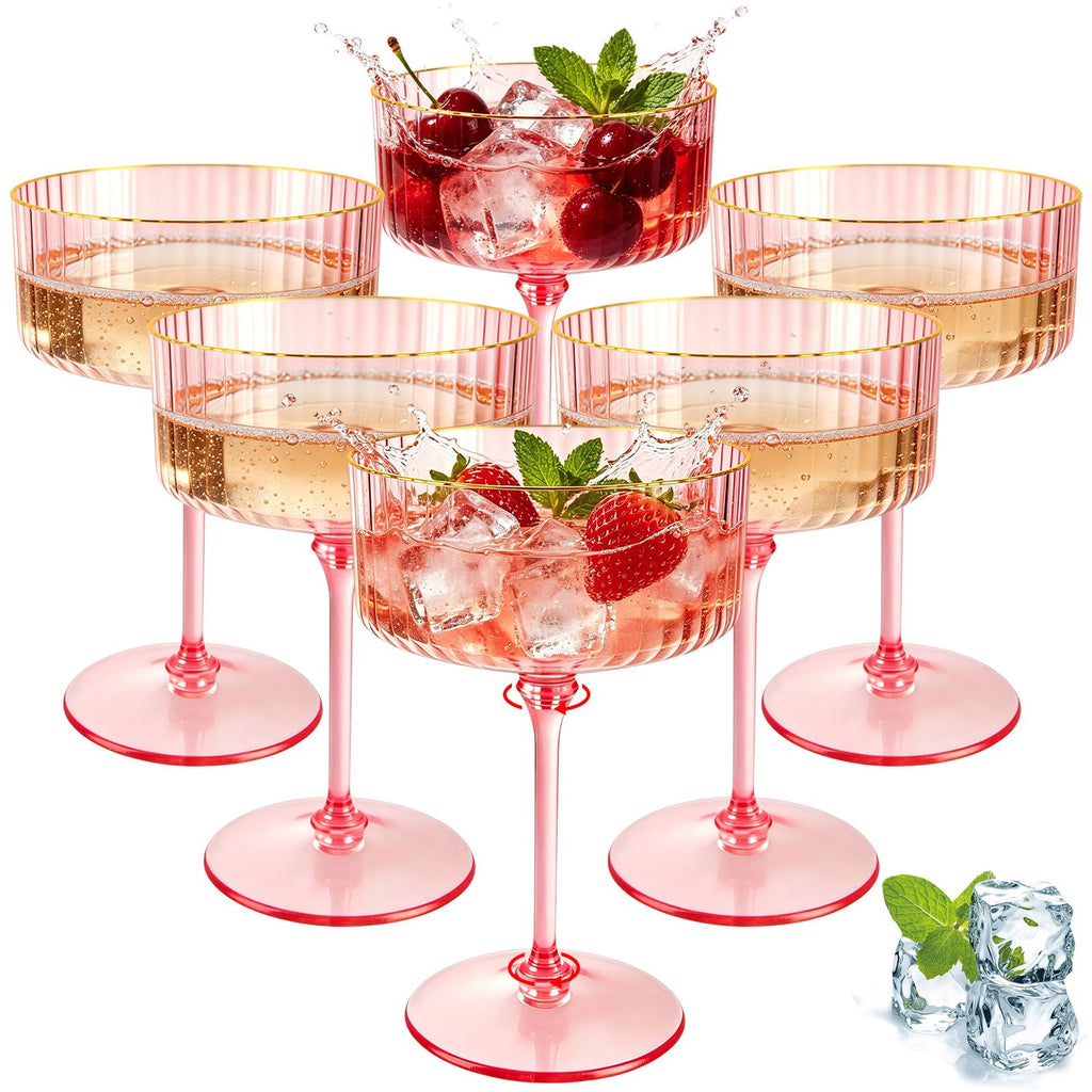 Pink 6 Pcs 10 Oz Plastic Martini Glasses Y4381