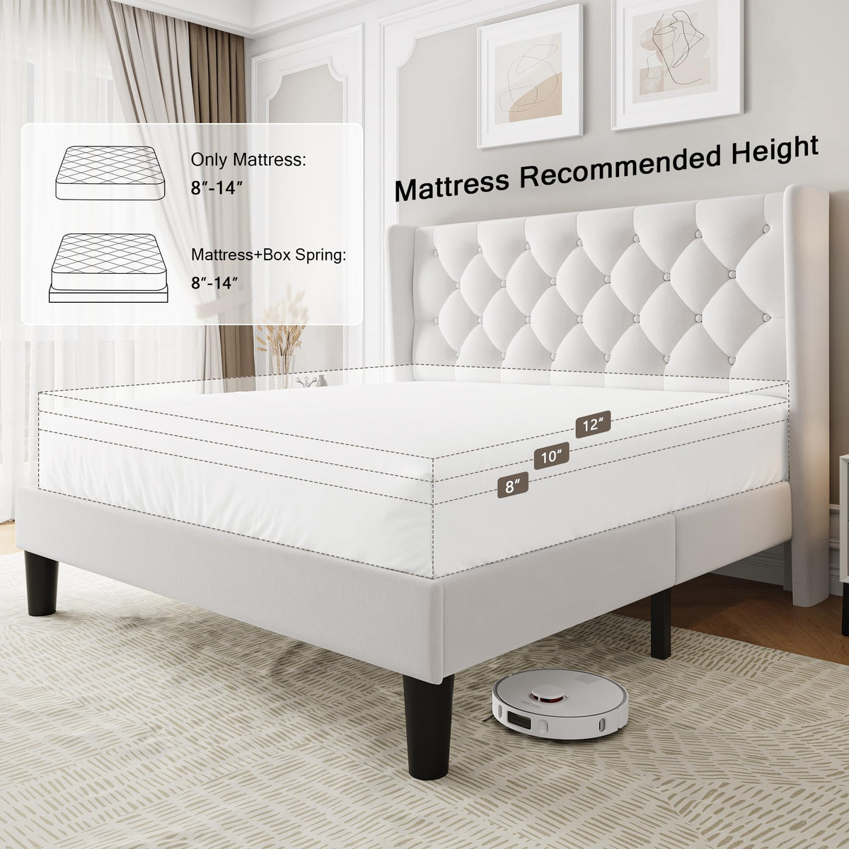 Queen Size Velvet Upholstered Platform Bed Frame with Wingback Headboard S357045