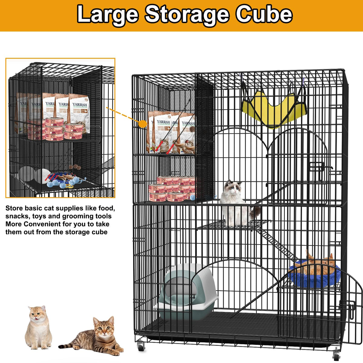 Extra Large 4-Tier Collapsible Cat Cage with Storage Cube J63091