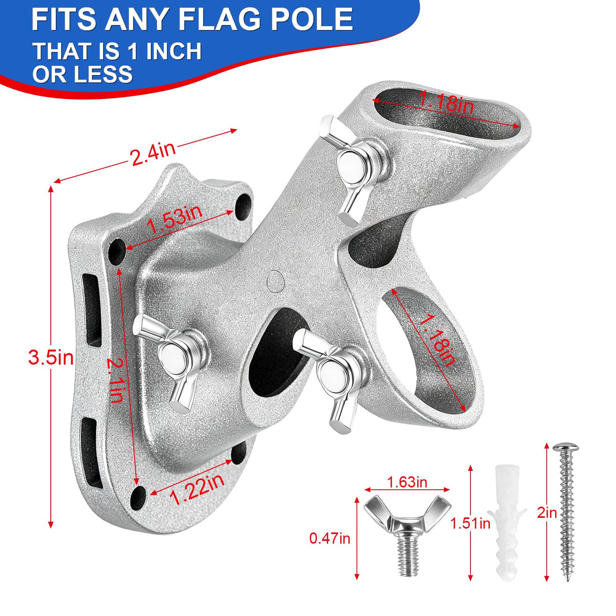 Heavy Duty Aluminum Rustproof Flag Pole Holder Wall Mount 2Pack U885582