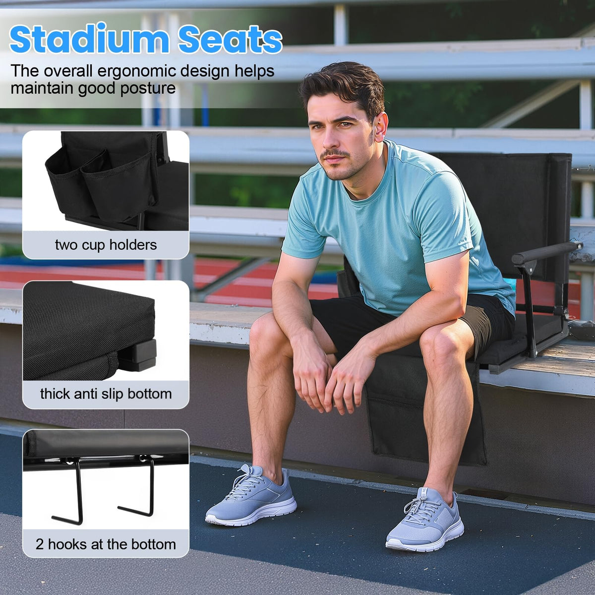 2-Pcs Folding Stadium Seat with Back Support & Cushion V4143