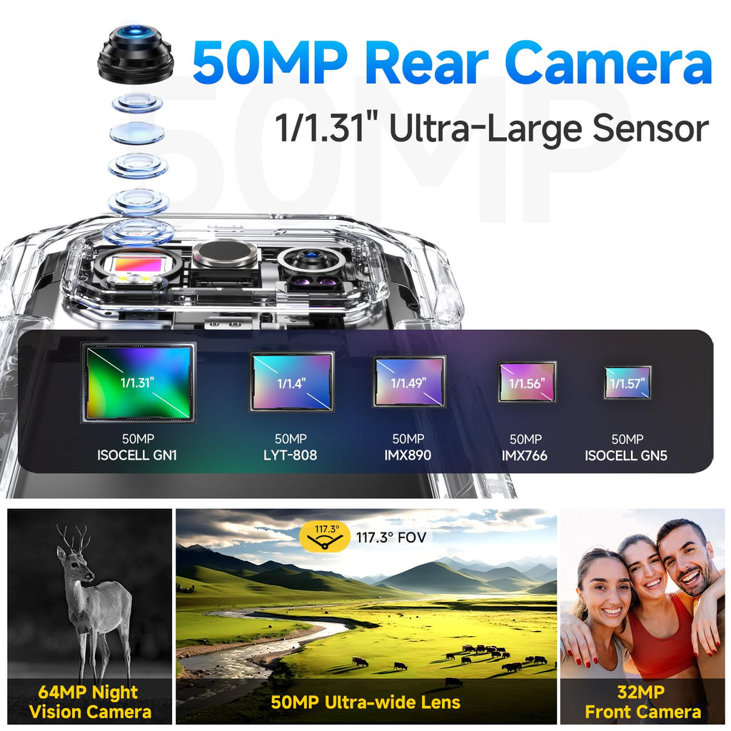 Rugged Smartphone Unlocked 64MP Night Vision 50MP Ultra-Wide Camera X774