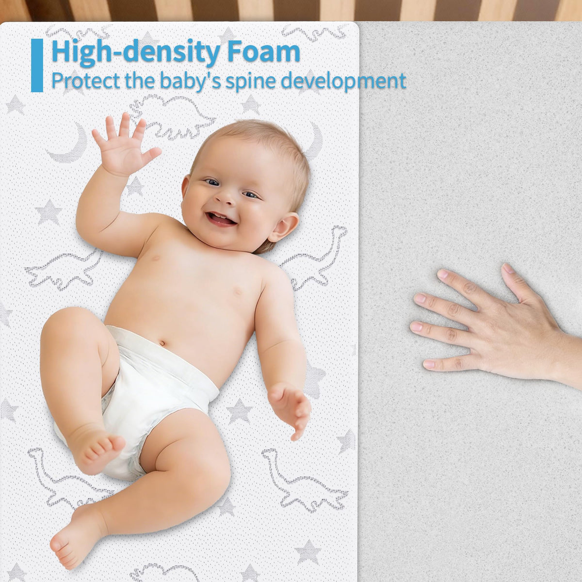 2" High Density Foam Crib Mattress Topper with Waterproof Washable Cover Q6964