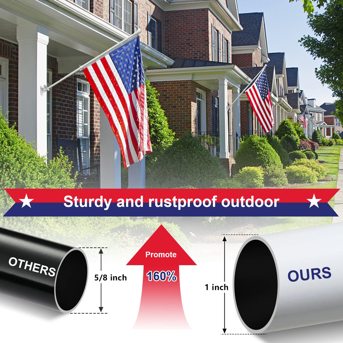 5ft Tangle Free Metal House Flag Pole with 3x5 Embroidered US Flag Z715931