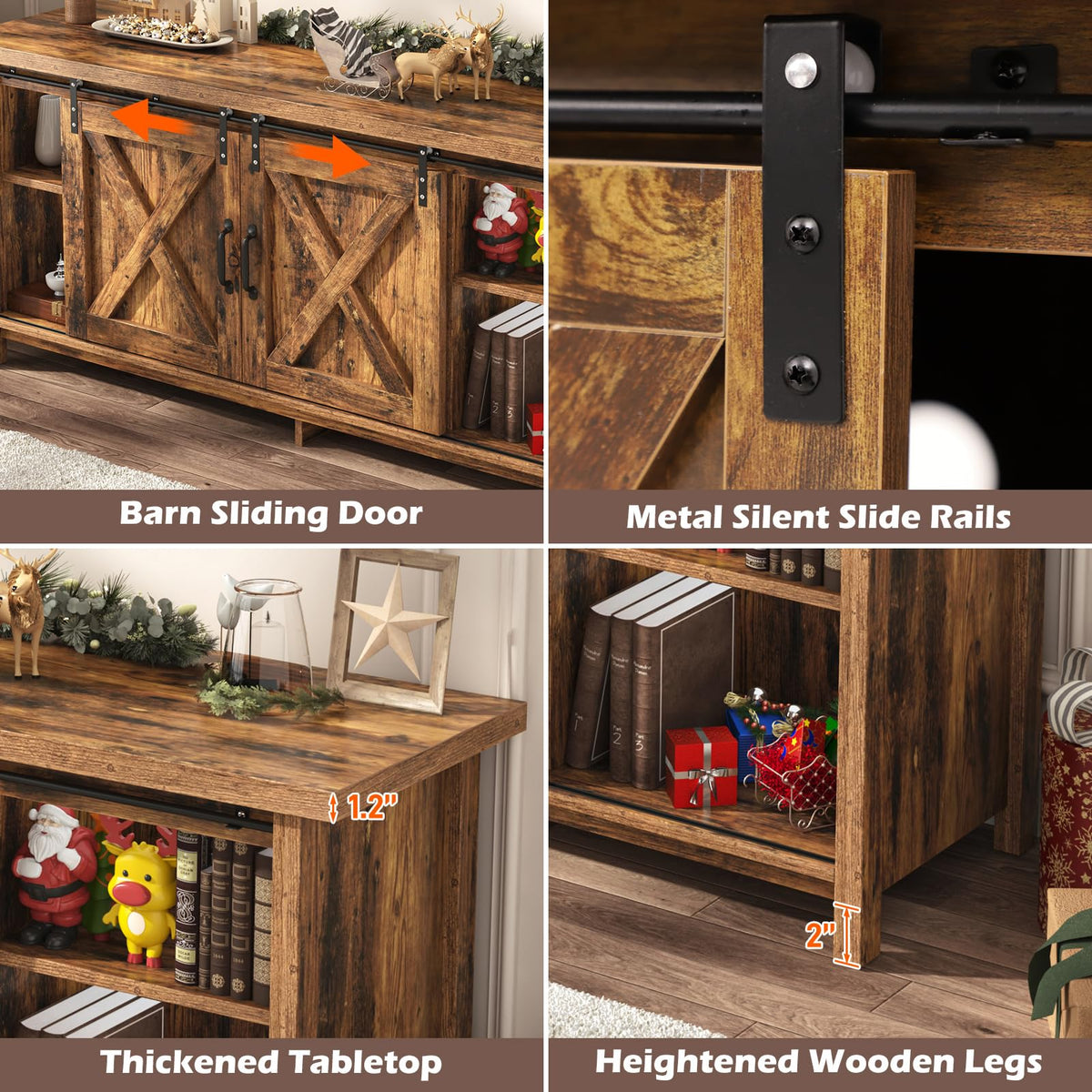 65 Inch Brown Wood TV Stand with Sliding Barn Door F367