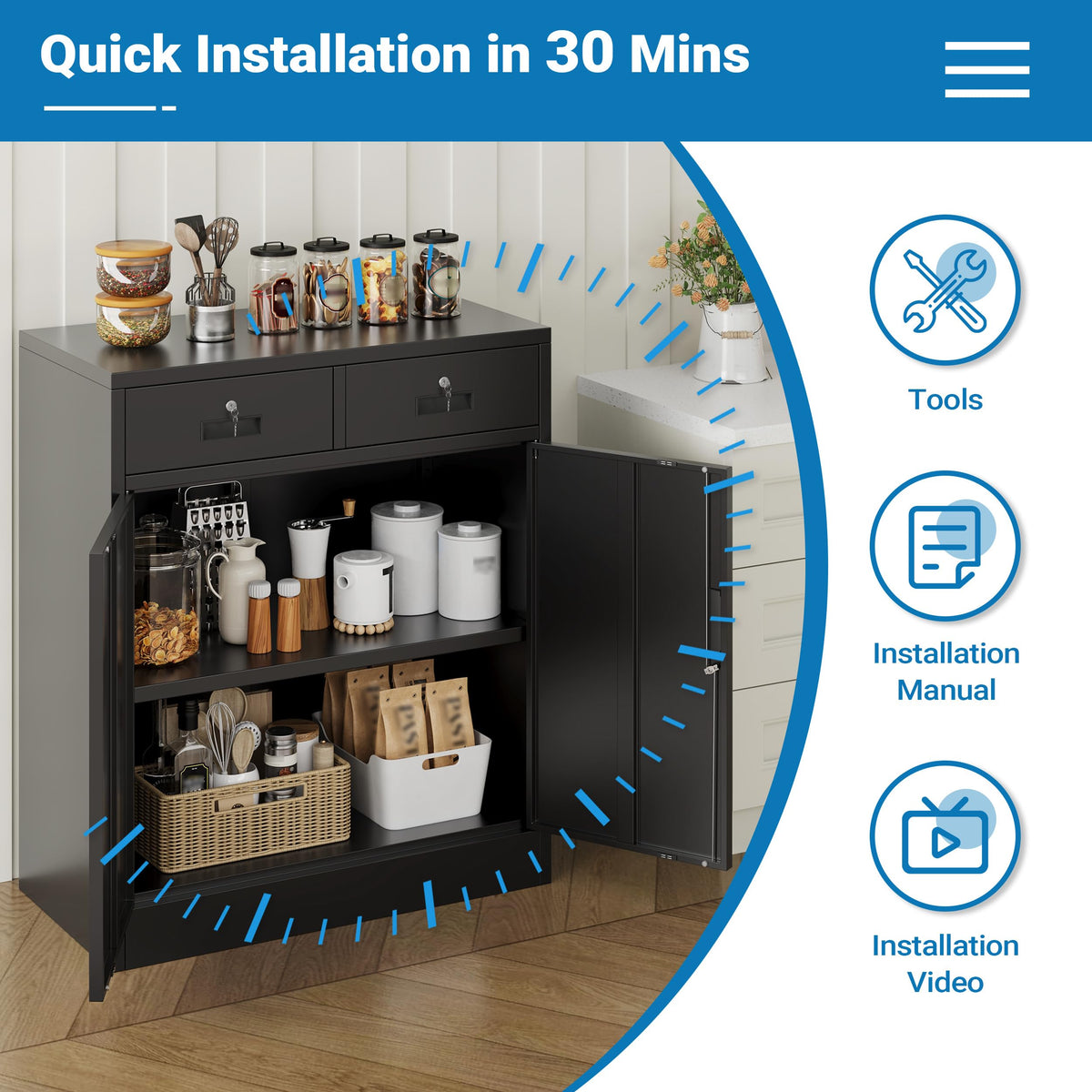 Metal Storage Cabinet with 2 Drawers & Shelves V78630