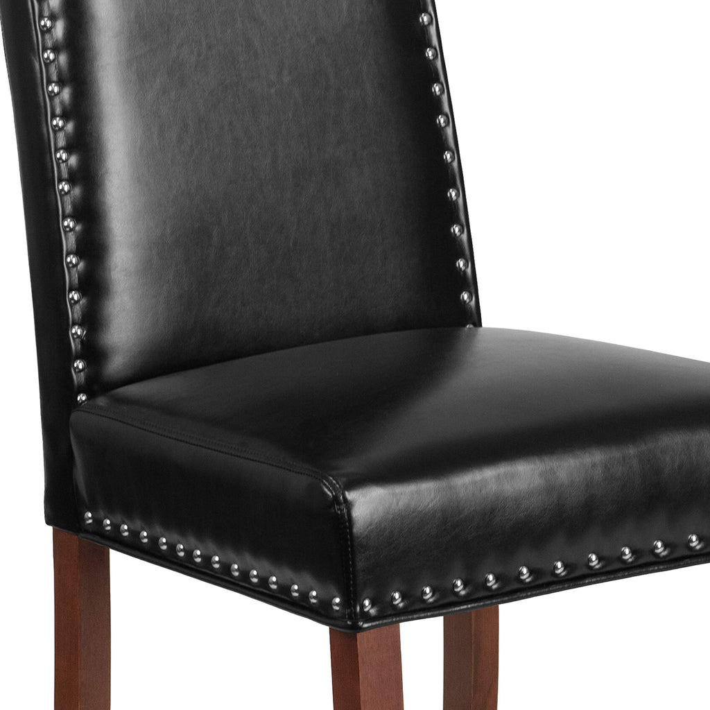 Black Faux Leather Parsons Chair with Nailhead Trim E878