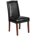 Black Faux Leather Parsons Chair with Nailhead Trim E878