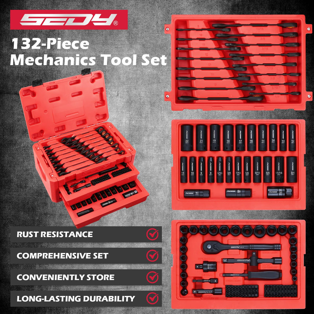 132-Piece SAE/Metric Mechanics Tool Set with Storage Case W981