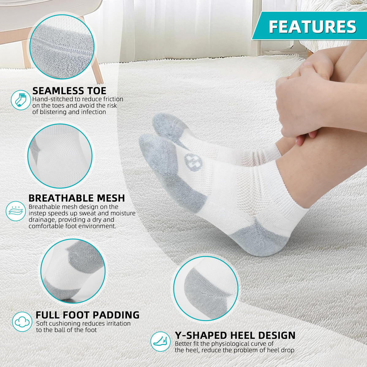 Diabetic Socks for Men, 10 Pairs Ankle & Low Cut Size 9-15 E844088