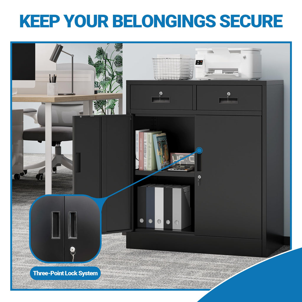Metal Storage Cabinet with 2 Drawers & Shelves V78630