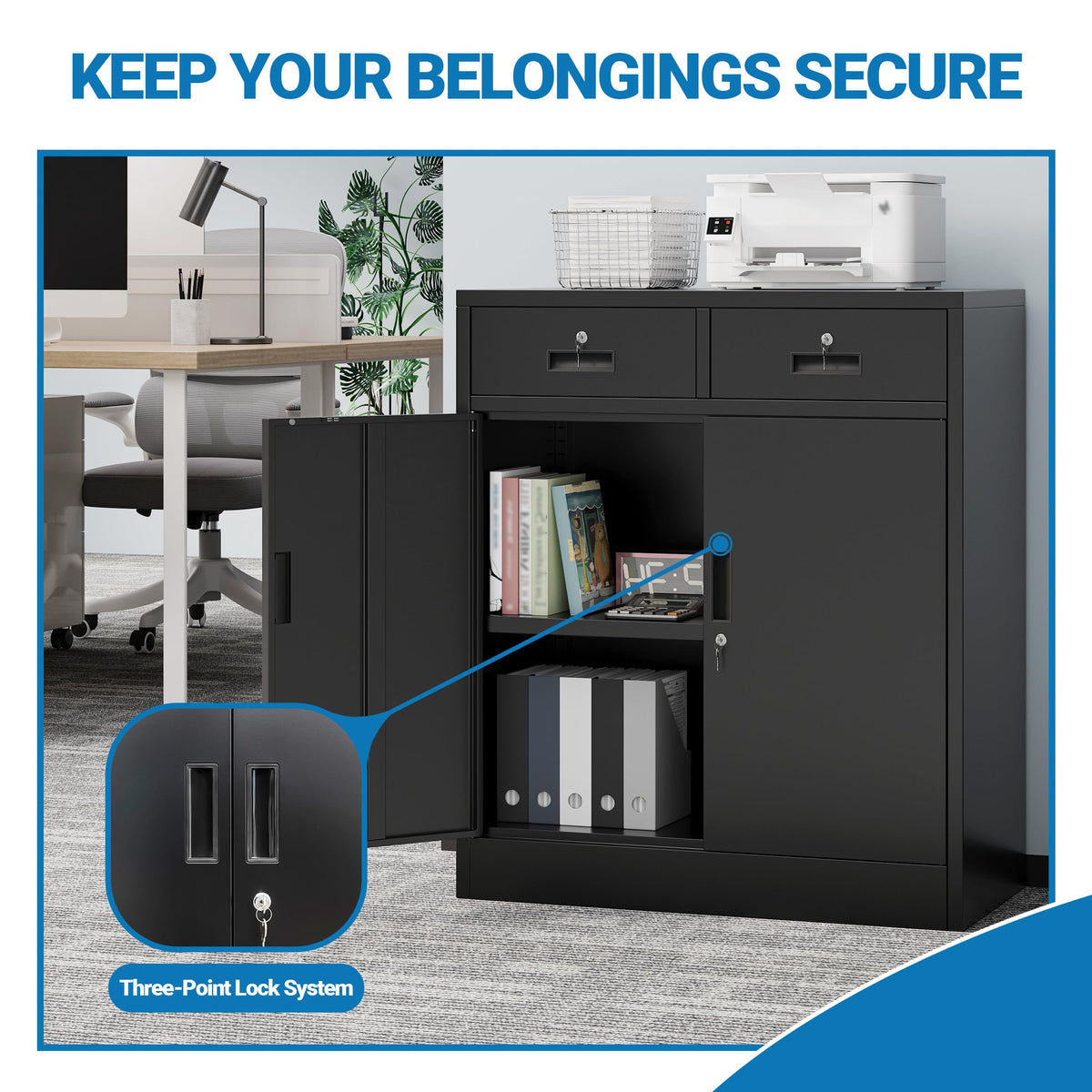 Metal Storage Cabinet with 2 Drawers & Shelves V78630