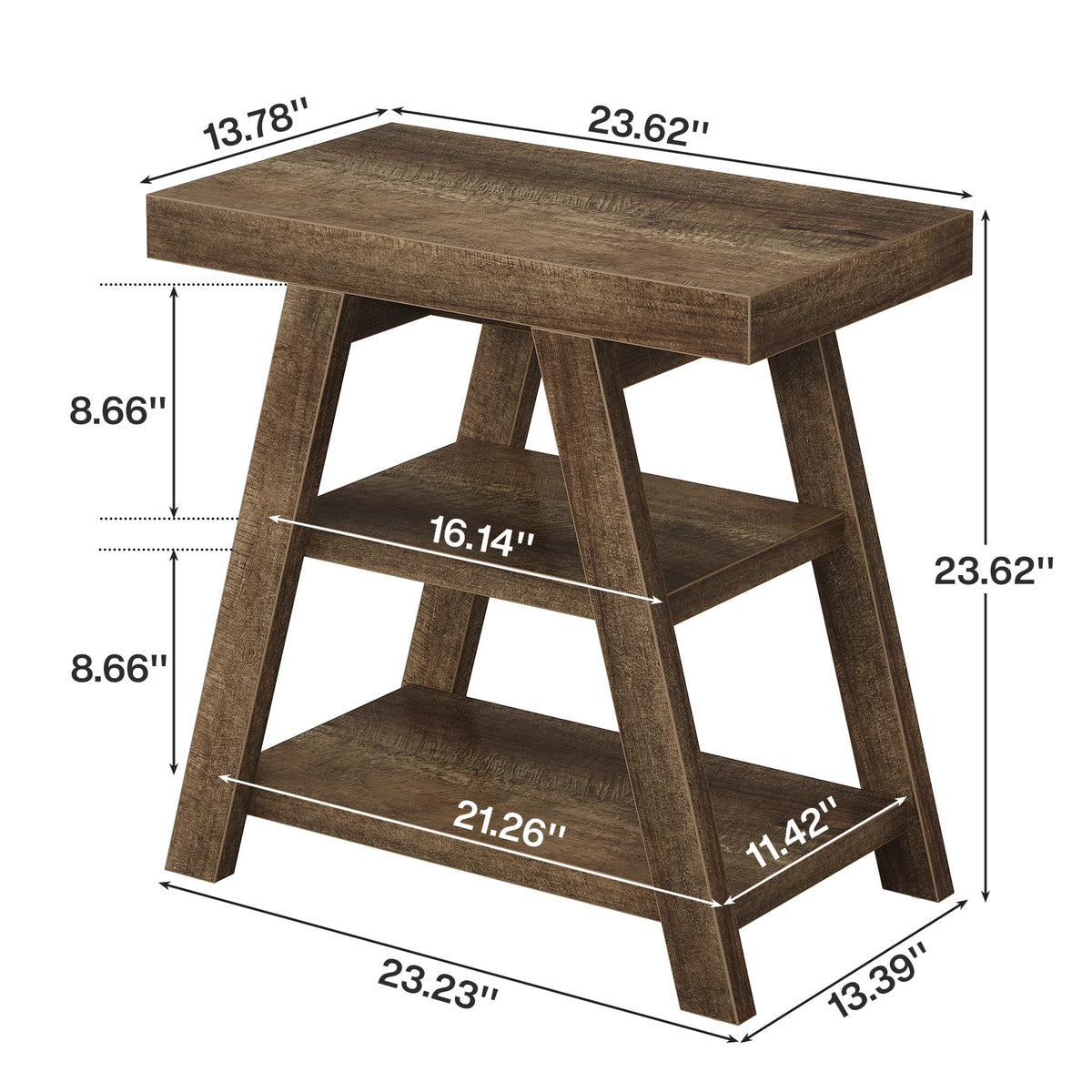 3-Tier Wooden Sofa Side Table with Trapezoid Legs M9868