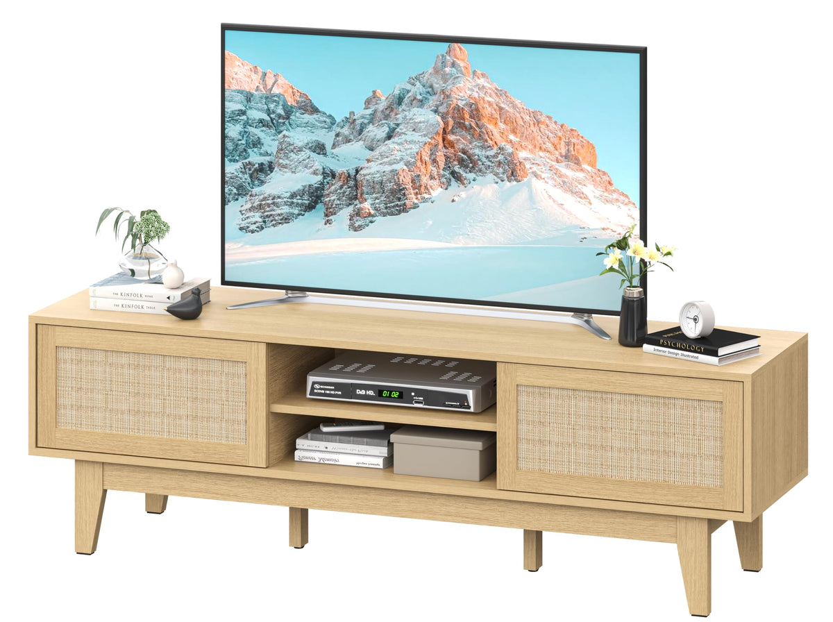 Natural Rattan TV Stand with Sliding Doors J819004