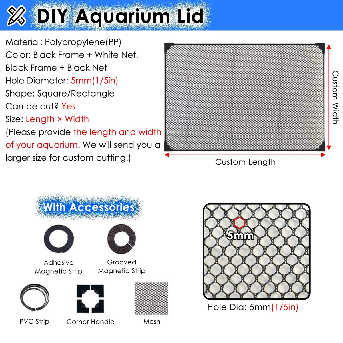 Fish Tank Top Cover Anti-Jumping Net with Magnetic Edges O568