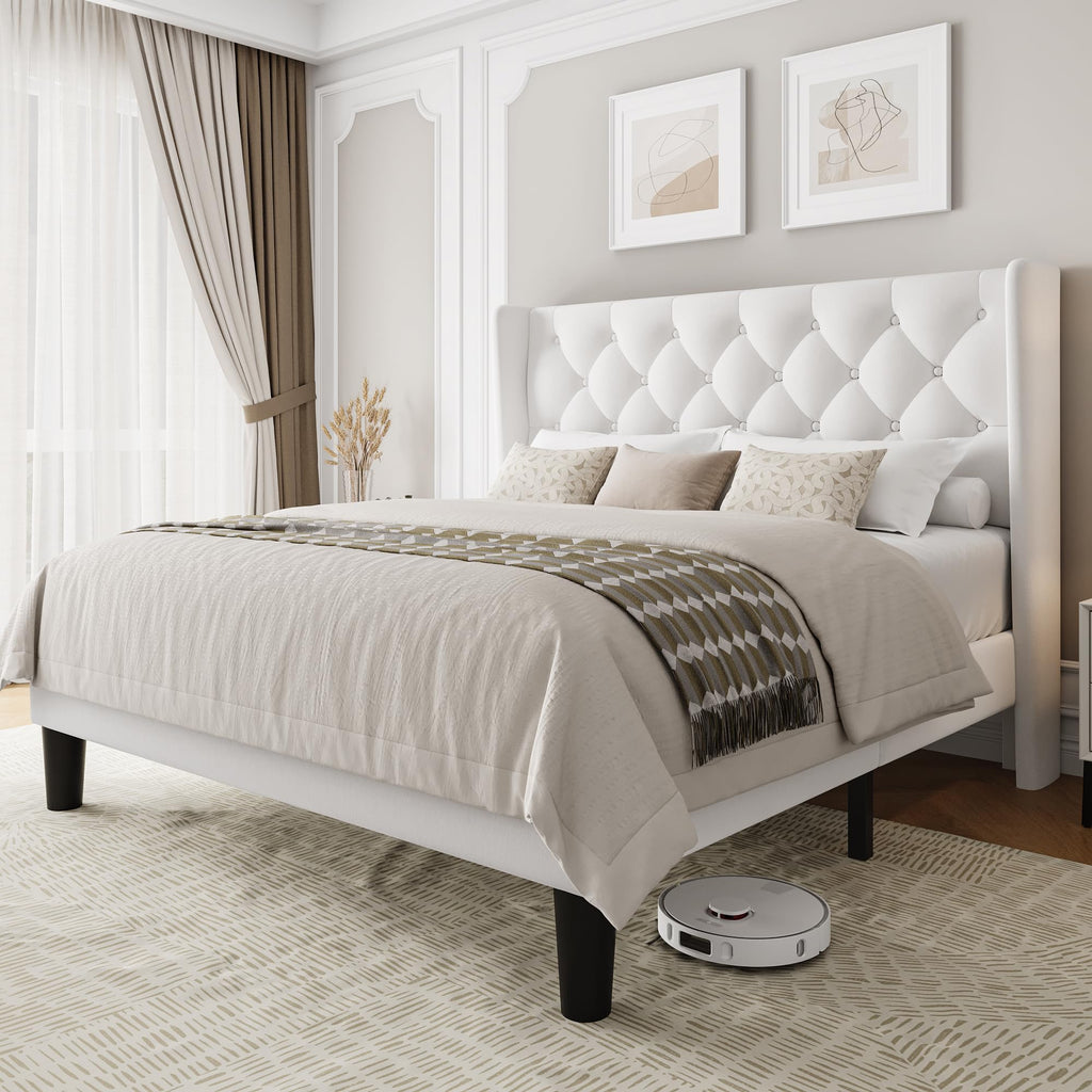 Queen Size Velvet Upholstered Platform Bed Frame with Wingback Headboard S357045