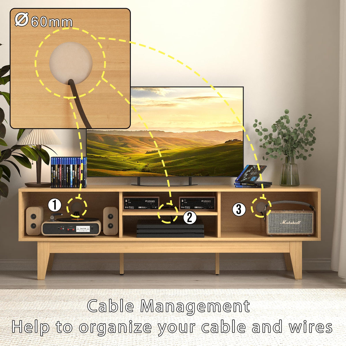 Natural Rattan TV Stand with Sliding Doors J819004