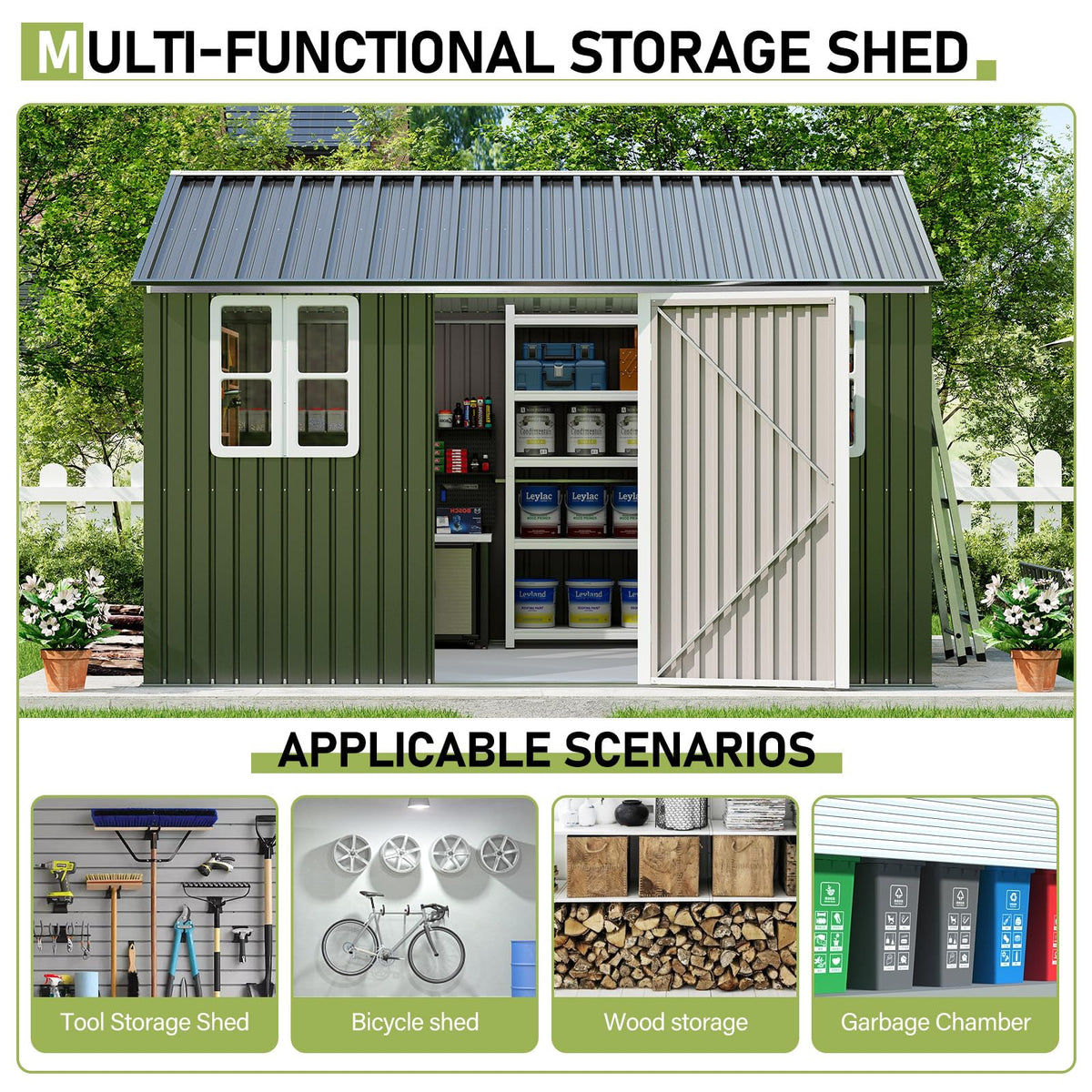 10 x 12 FT Metal Storage Shed with Lockable Door and 2 Windows D77467