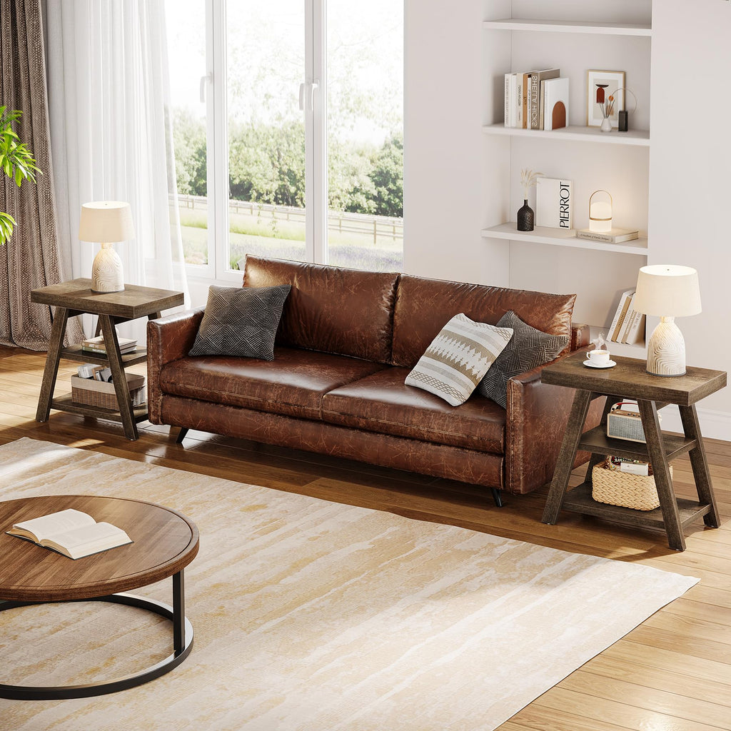 3-Tier Wooden Sofa Side Table with Trapezoid Legs M9868