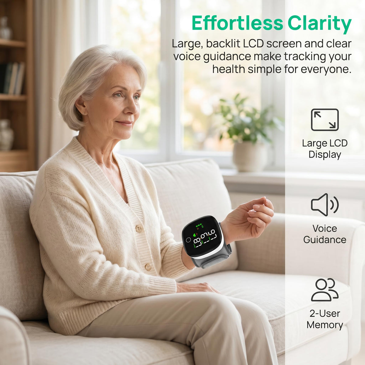 Wrist Blood Pressure Monitor with LCD Display and Voice Guide Q1935