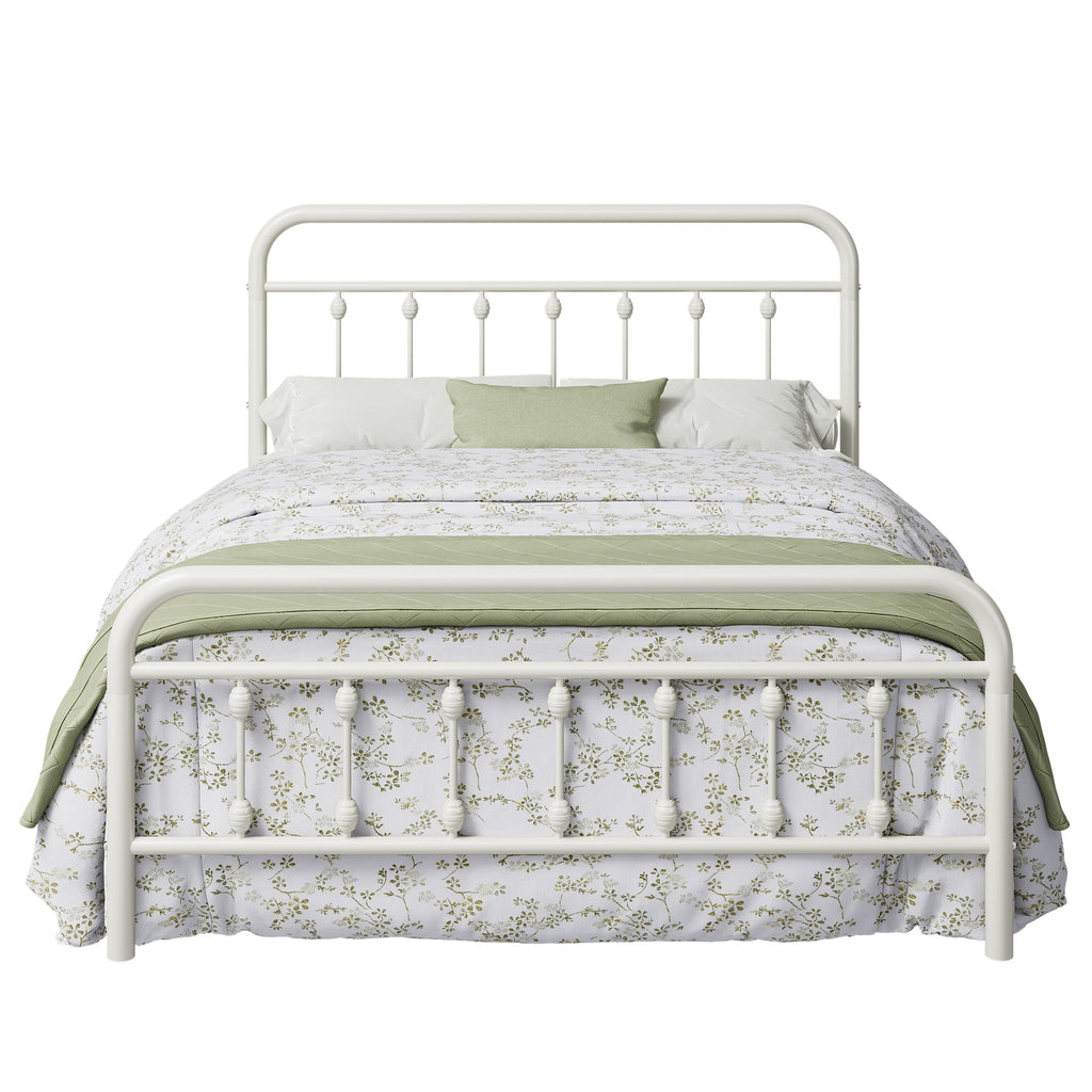14 Inches Full Size Off White Metal Platform Bed Frame O587252