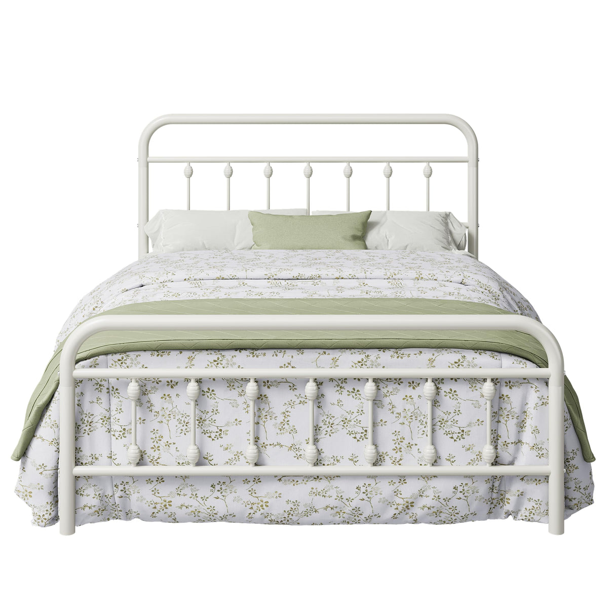 14 Inches Full Size Off White Metal Platform Bed Frame O587252