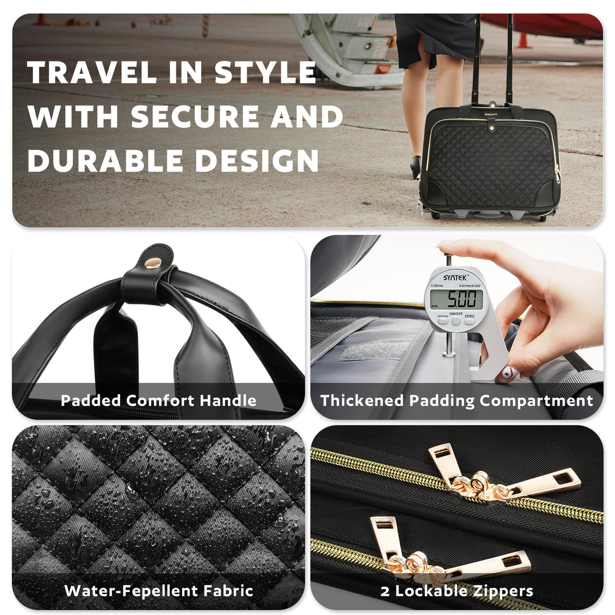 Rolling Laptop Bag with Wheels, 17 Inch Waterproof Black W171