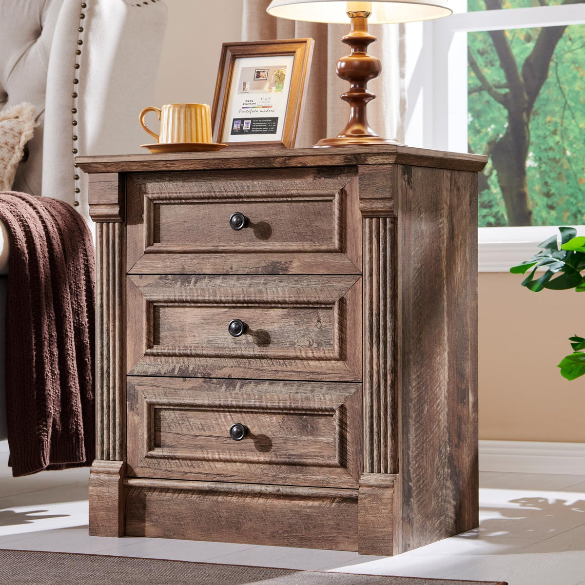 26" Tall 3 Drawer Light Brown Nightstand U5029