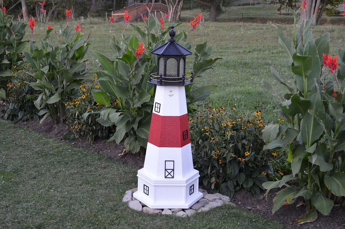 Amish-Made 56" Tall Solar-Powered LED Lighthouse with Base L2569