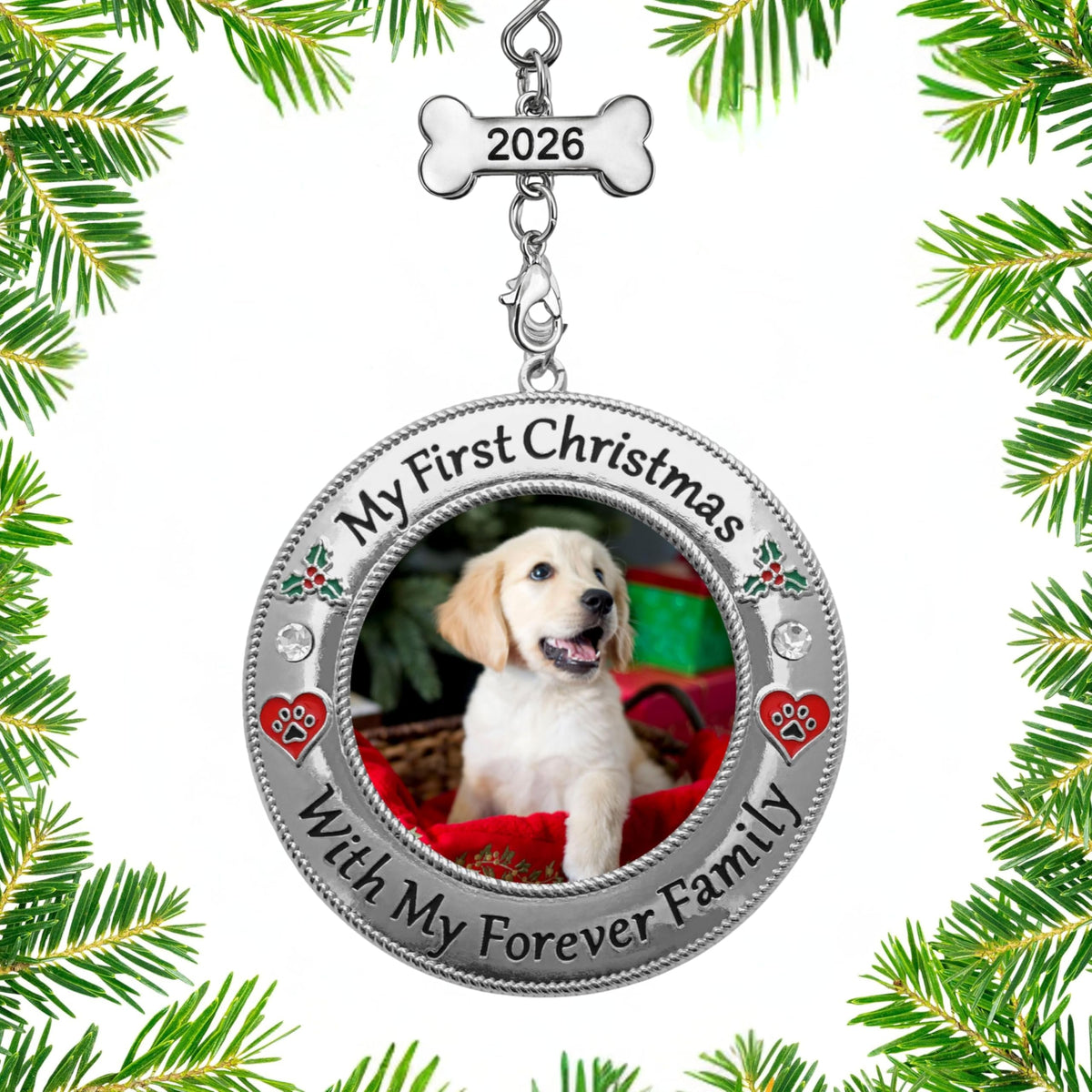 Dog Photo Ornament with Red Heart, 3 Inch P45175