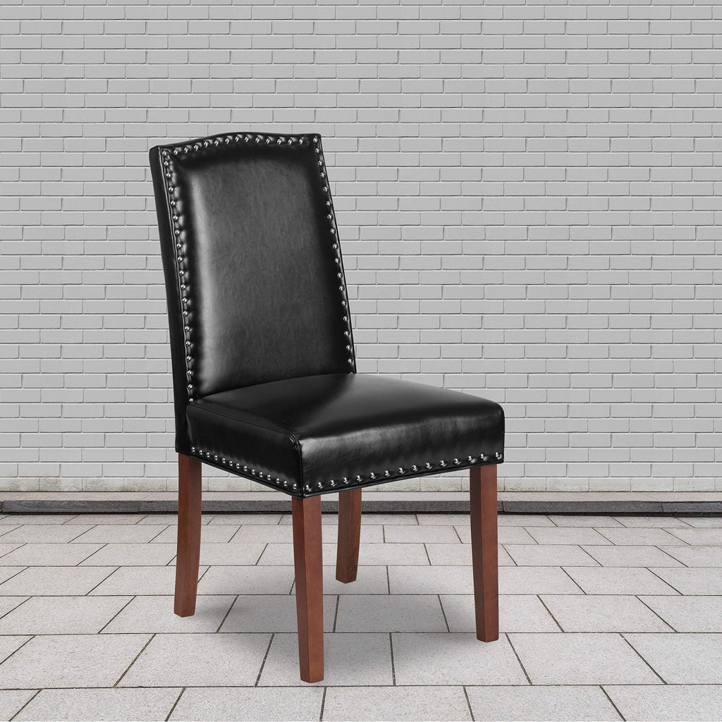 Black Faux Leather Parsons Chair with Nailhead Trim E878