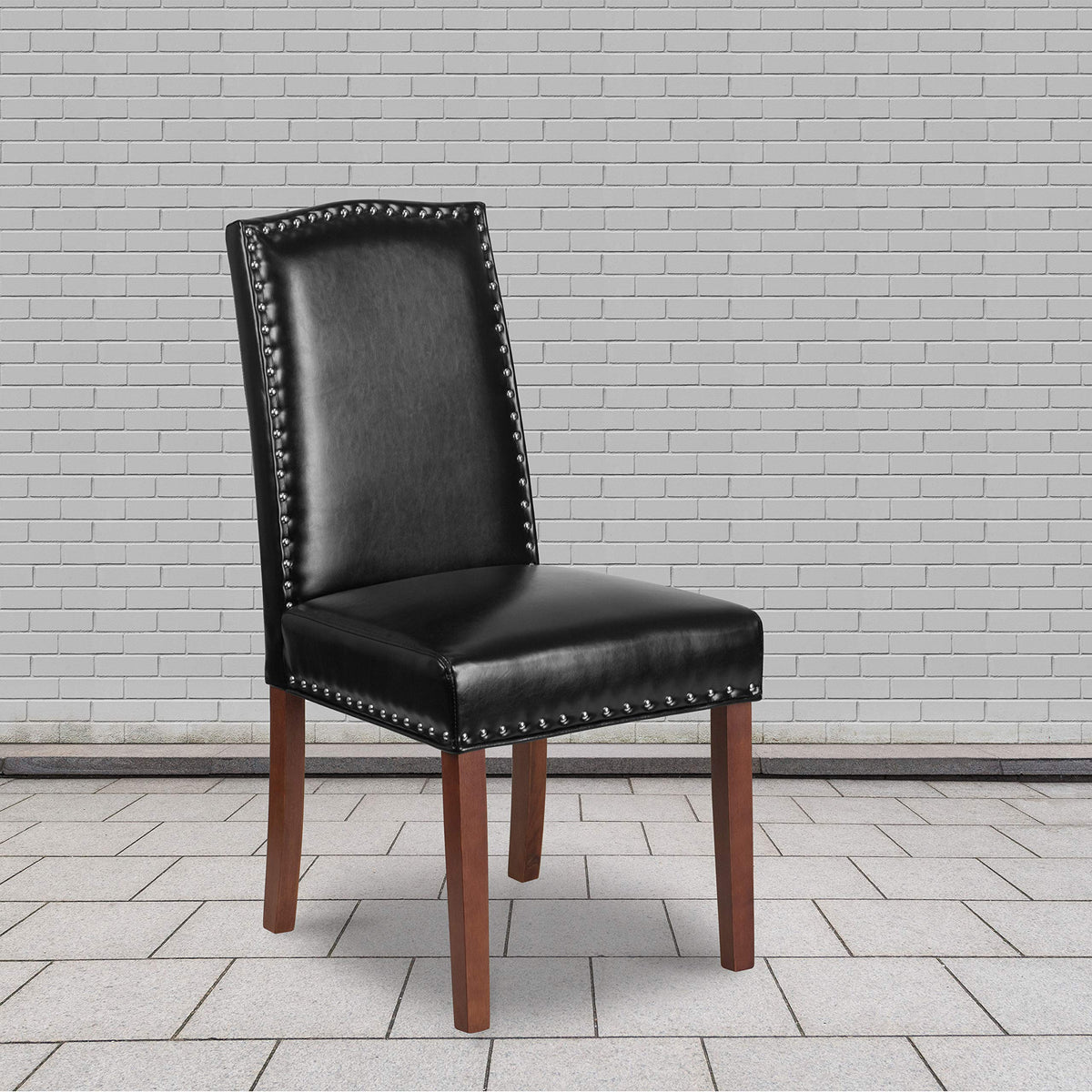 Black Faux Leather Parsons Chair with Nailhead Trim E878