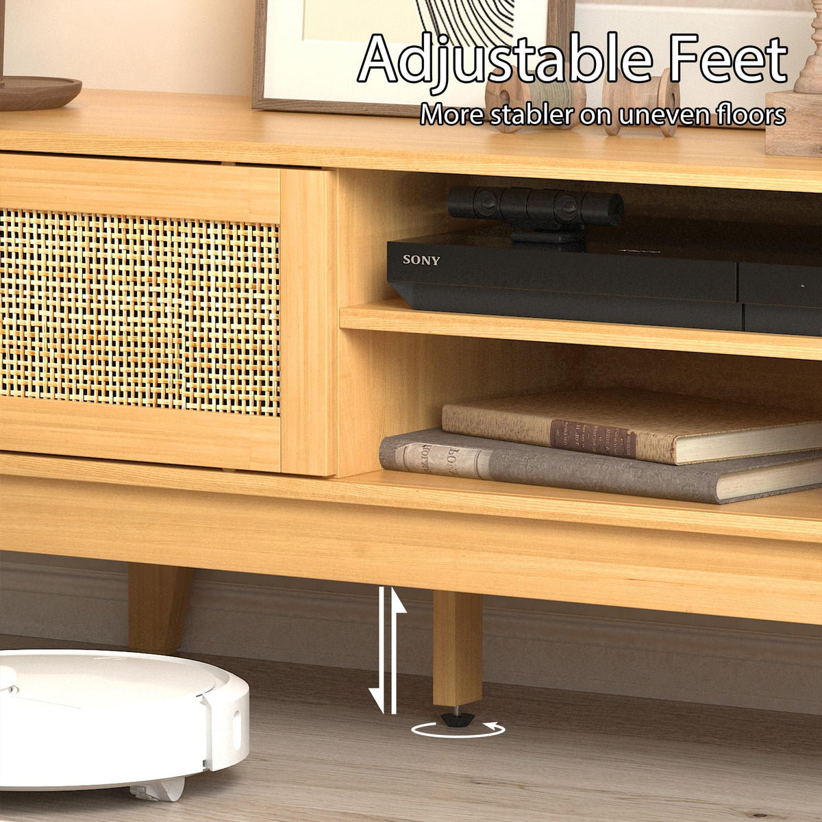 Natural Rattan TV Stand with Sliding Doors J819004