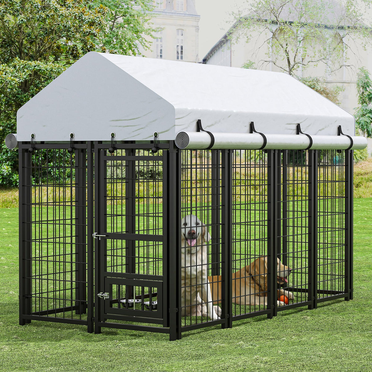 8x4x6 FT Metal Dog Kennel with 2 Dog Bowls O783889