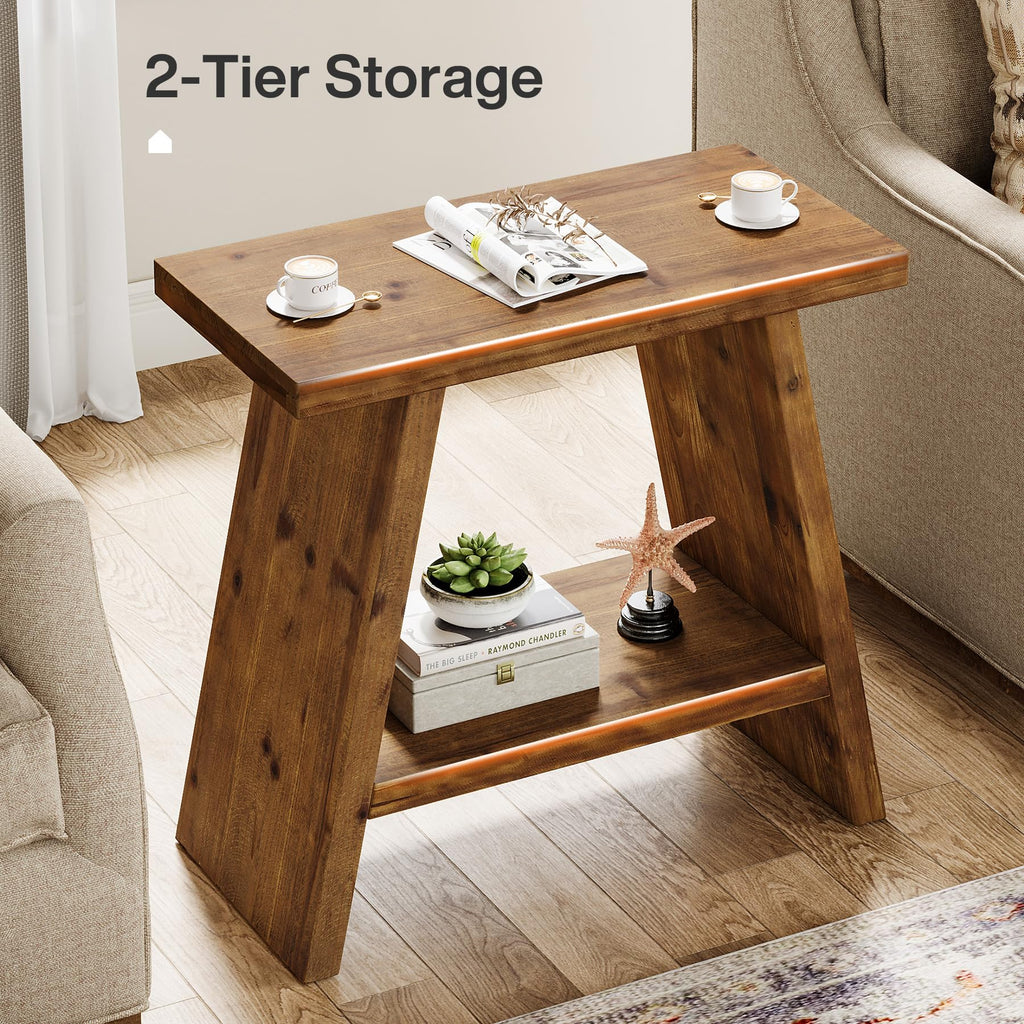Solid Wood 2-Tier Narrow End Table F357307