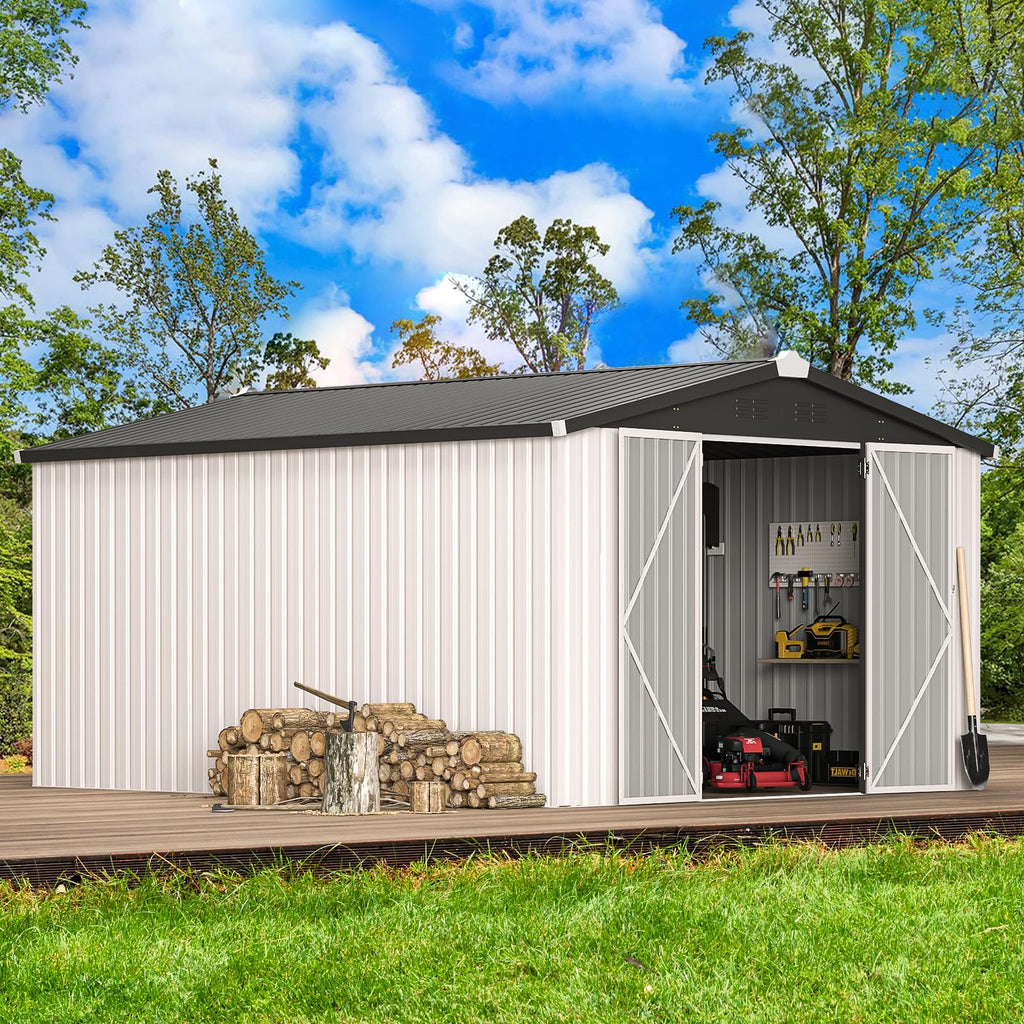 10x14 White Metal Outdoor Storage Shed L5539