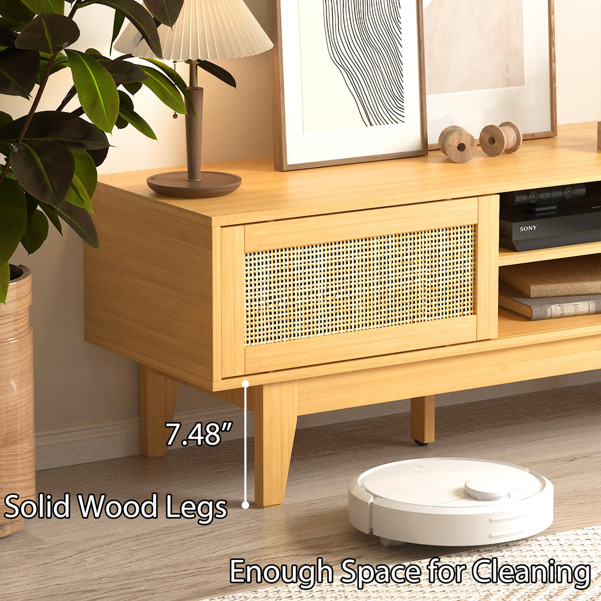 Natural Rattan TV Stand with Sliding Doors J819004