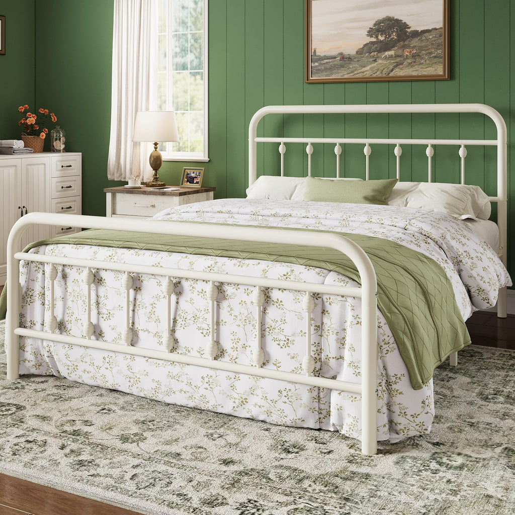 14 Inches Full Size Off White Metal Platform Bed Frame O587252
