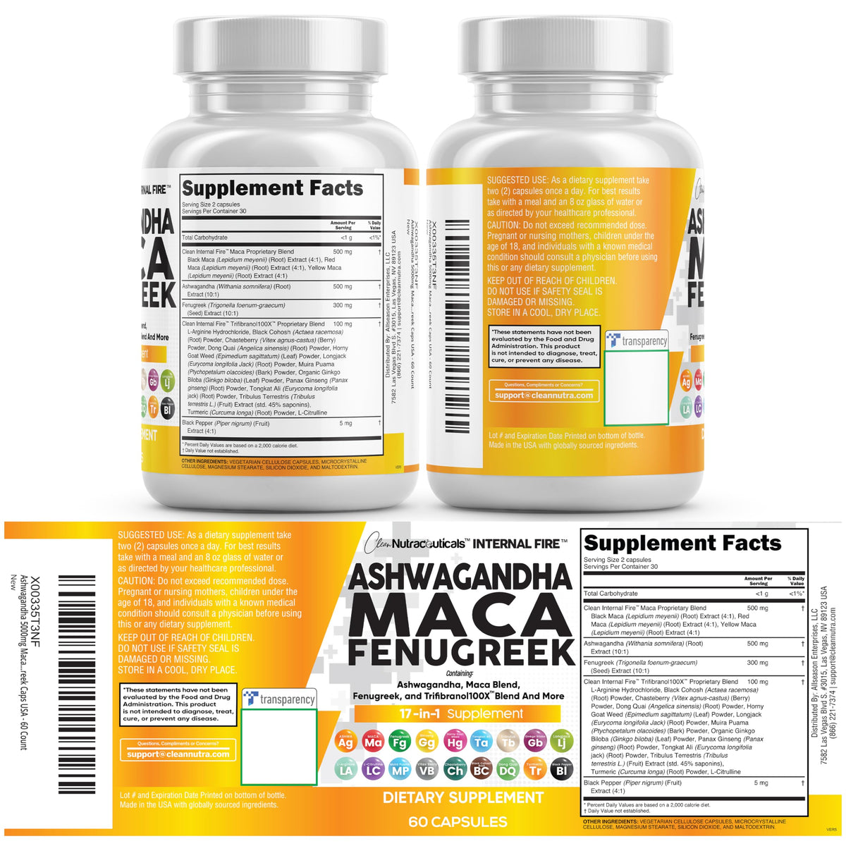 Ashwagandha Maca Root Fenugreek Tongkat Ali Ginseng Capsules K67931