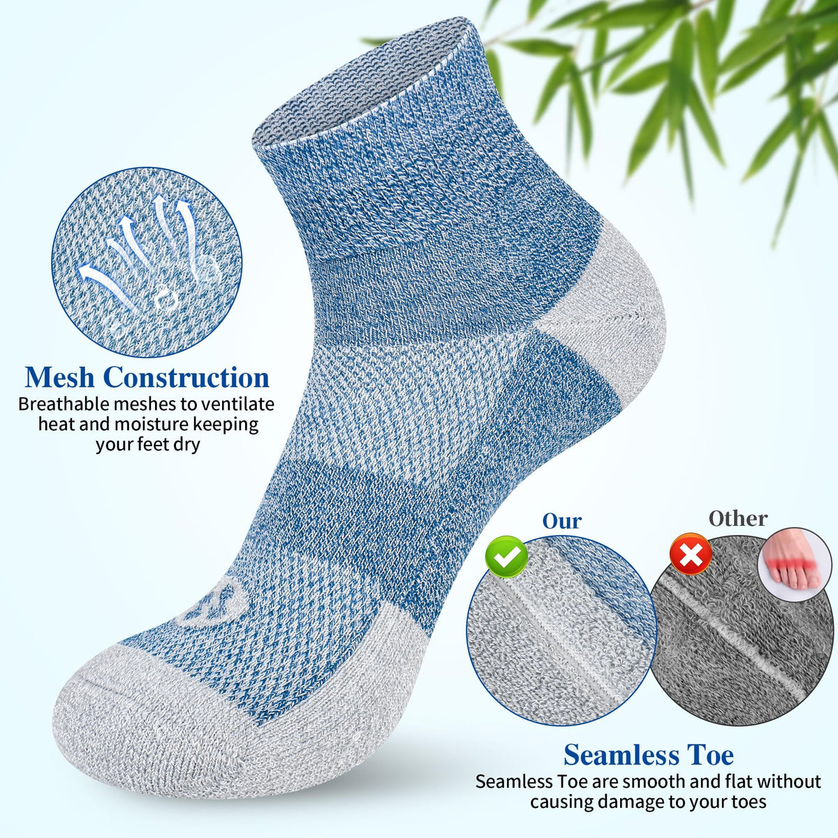Diabetic Socks for Men, 10 Pairs Ankle & Low Cut Size 9-15 E844088