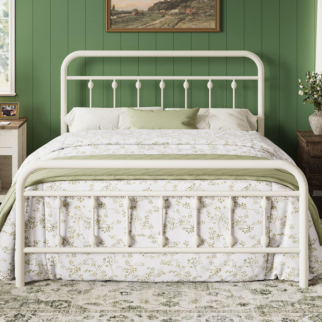 14 Inches Full Size Off White Metal Platform Bed Frame O587252