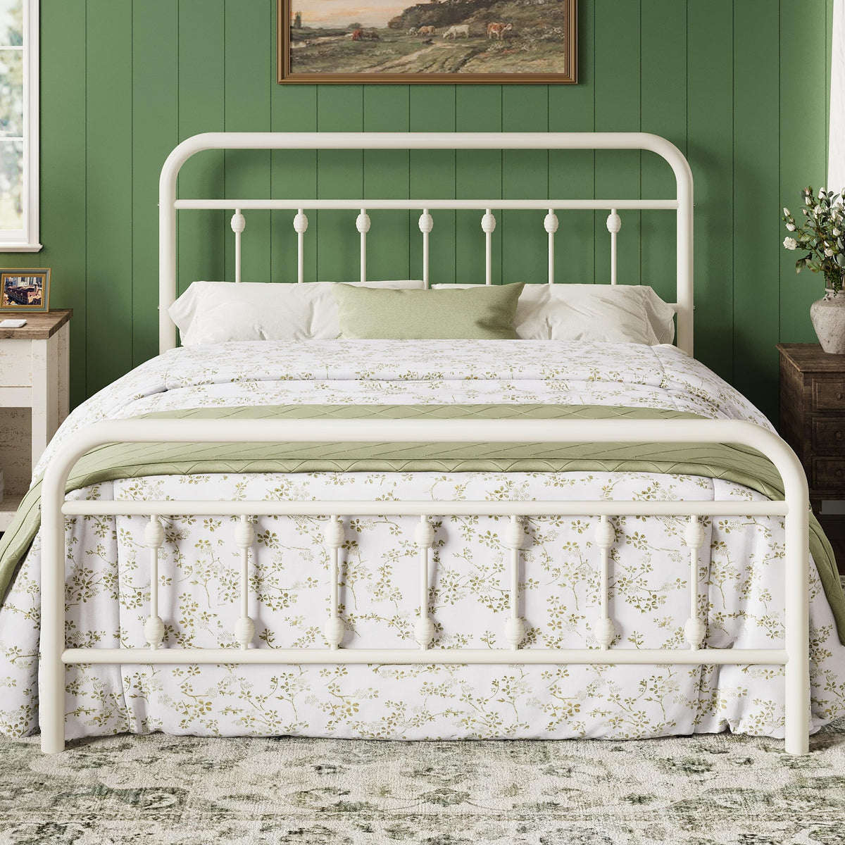 14 Inches Full Size Off White Metal Platform Bed Frame O587252