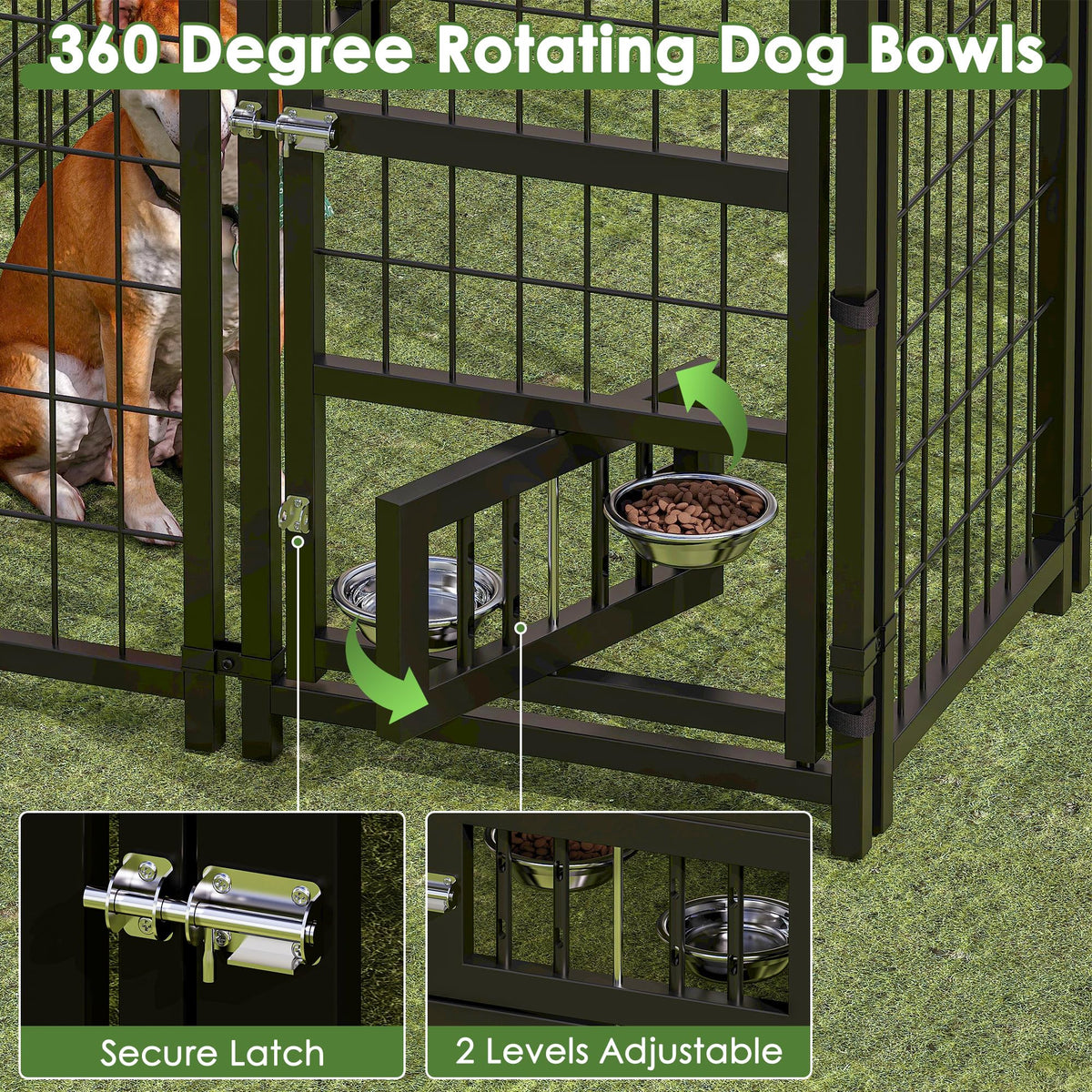 8x4x6 FT Metal Dog Kennel with 2 Dog Bowls O783889