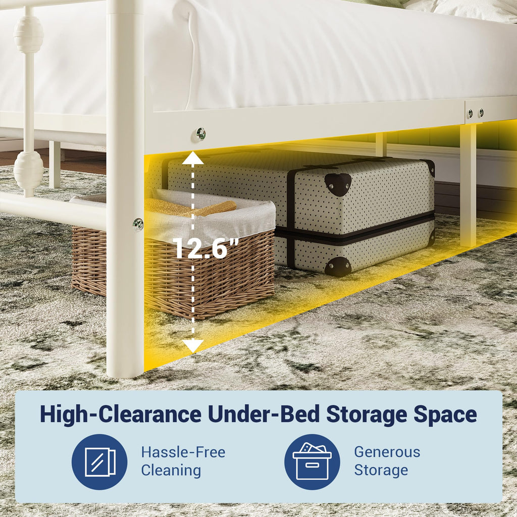 14 Inches Full Size Off White Metal Platform Bed Frame O587252