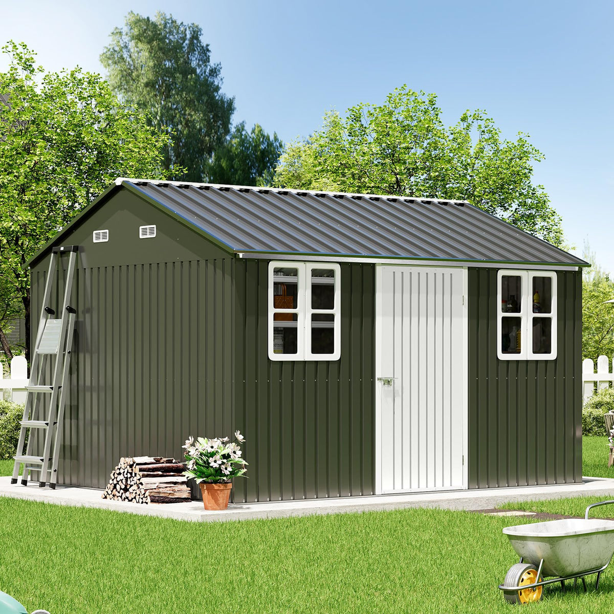 10 x 12 FT Metal Storage Shed with Lockable Door and 2 Windows D77467