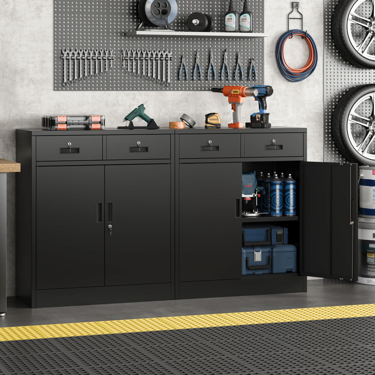 Metal Storage Cabinet with 2 Drawers & Shelves V78630