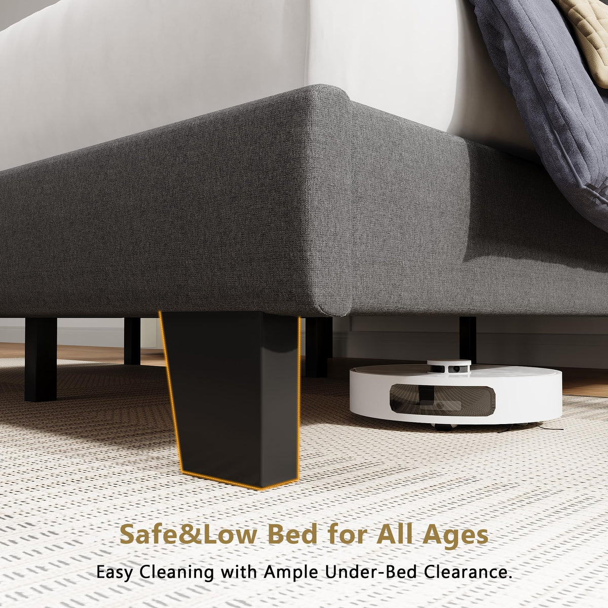 Queen Size Upholstered Platform Bed with Linen Headboard V89649